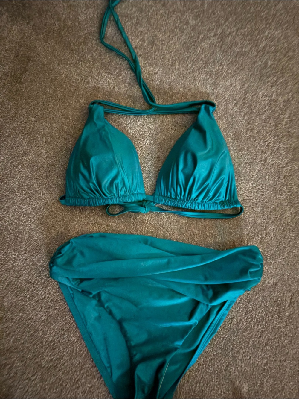 La Blanca Teal Triangle Bikini Top: size 10, bottom: size 8.